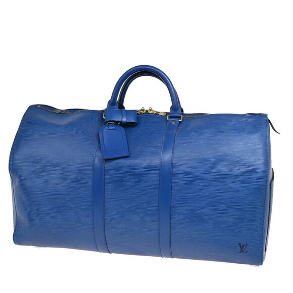 LOUIS VUITTON LV Logo Keepall 50 Travel Hand Bag Epi Leather Blue - Picture 1 of 14